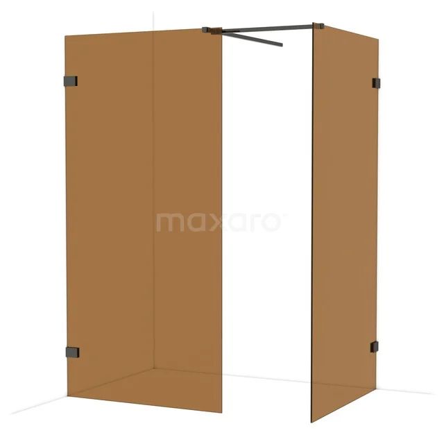 Diamond Walk-in shower | 100x100 cm Black chrome Bronze glass 2 fixed walls IDB1010529BC Bronze glass shower wall set, corner arrangement with matte black profiles, modern design for stylish bathroom decor.