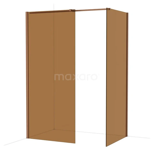 Diamond Walk-in shower | 90x90 cm Copper Bronsglas 2 fixed walls IDB0909319KP Douchewand in warme bronskleur, modern design, gemaakt van stevig glas; ideaal voor een stijlvolle badkameroplossing.