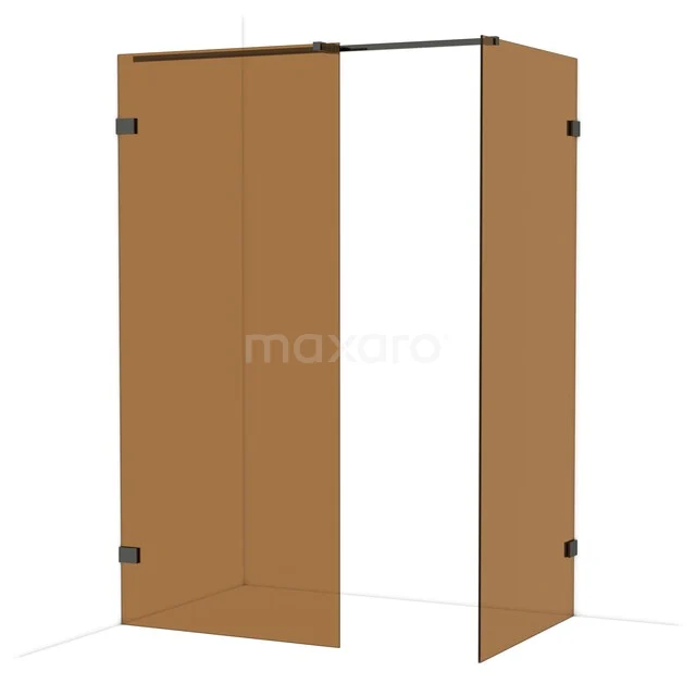 Diamond Walk-in shower | 90x90 cm Black chrome Bronze glass 2 fixed walls IDB0909329BC Brown corner shower wall made of glass and metal, frameless design, suitable for modern bathrooms.