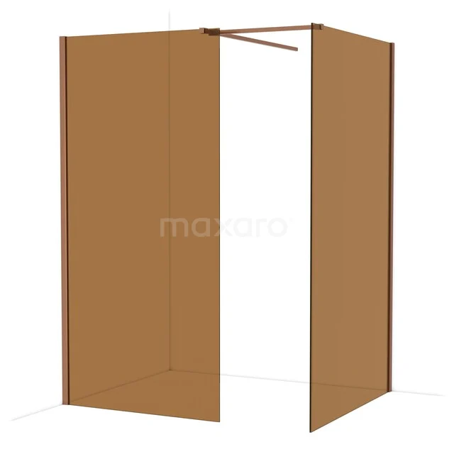 Diamond Walk-in shower | 120x100 cm Copper Bronsglas 2 fixed walls IDB1012519KP Bronzen inloopdouchewand met rechte lijnen, uitgevoerd in matglas, ideaal voor een moderne badkamerstijl.