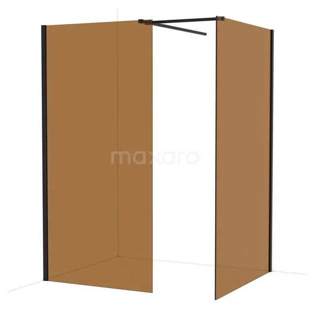 Diamond Walk-in shower | 120x100 cm Matte black Bronsglas 2 fixed walls IDB1012519MB Hoekdouche met mat zwarte profielen en helder bruin glas, modern ontwerp ideaal voor een stijlvolle badkamer.