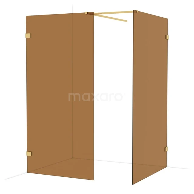 Diamond Walk-in shower | 120x100 cm Gold Bronze glass 2 fixed walls IDB1012529GG Brown glass shower screen with gold fittings, luxury design for a modern bathroom, including stabilisation bar.