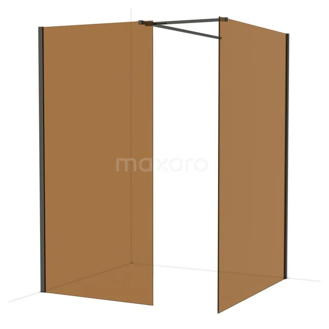 Diamond Walk-in shower | 140x100 cm Black chrome Bronze glass 2 fixed walls IDB1014519BC Brown shower wall in minimalist design with matte black profiles, ideal as a modern partition in the bathroom.