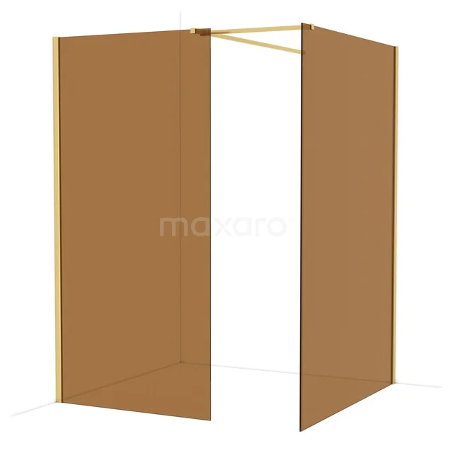 Diamond Walk-in shower | 140x100 cm Gold Bronsglas 2 fixed walls IDB1014519GG Bruin mat glazen douchewand met gouden frame, minimalistisch design, perfect voor een stijlvolle badkamer.