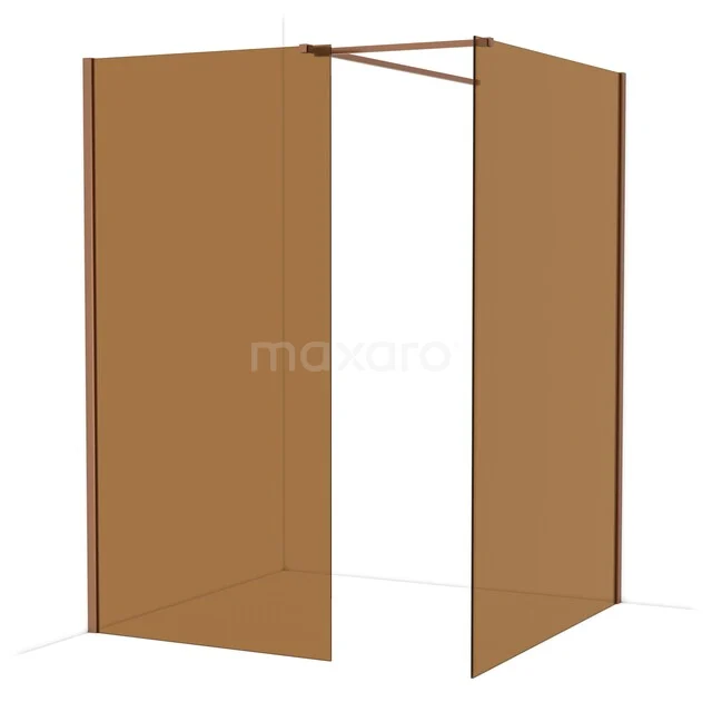 Diamond Walk-in shower | 140x100 cm Copper Bronsglas 2 fixed walls IDB1014519KP Bruine inloopdouche met matglas, vierkante vorm en minimalistisch design, perfect voor een moderne badkamer.