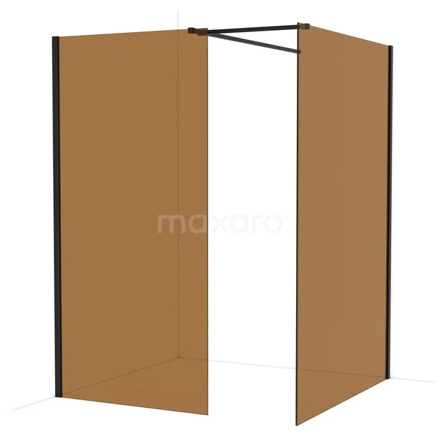 Diamond Walk-in shower | 140x100 cm Matte black Bronze glass 2 fixed walls IDB1014519MB Matte black industrial shower screen with bronze glass, modern style and suitable for any bathroom.