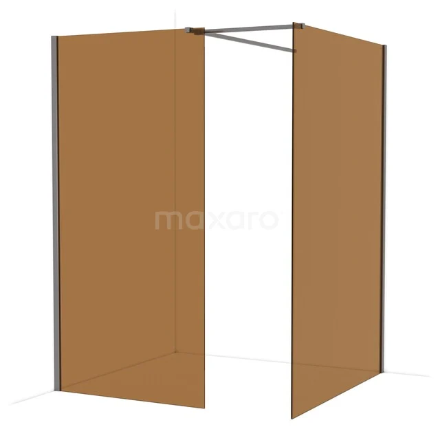 Diamond Walk-in shower | 140x100 cm Black metal Bronze glass 2 fixed walls IDB1014519ZM Shower wall bronze glass, corner arrangement with sleek black frame, ideal for a modern bathroom style.