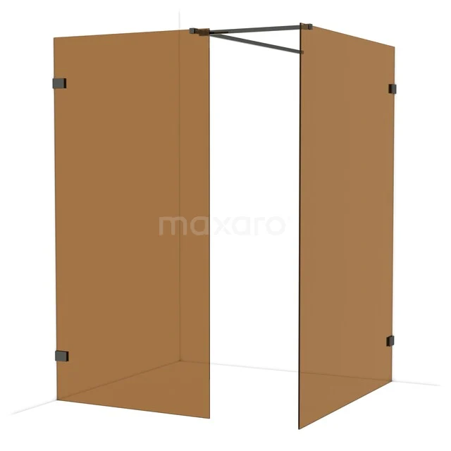 Diamond Walk-in shower | 140x100 cm Black chrome Bronze glass 2 fixed walls IDB1014529BC Bronze-coloured glass shower wall, corner installation with a matte black frame; stylish and suitable for modern bathroom decor.