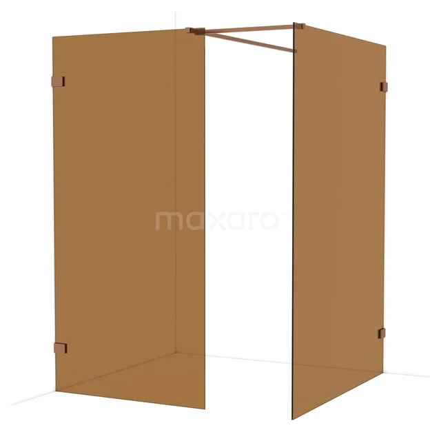 Diamond Walk-in shower | 140x100 cm Copper Bronsglas 2 fixed walls IDB1014529KP Bruine douchewand in minimalistisch design, geschikt voor moderne badkamers, gemaakt van hoogwaardig gehard glas.