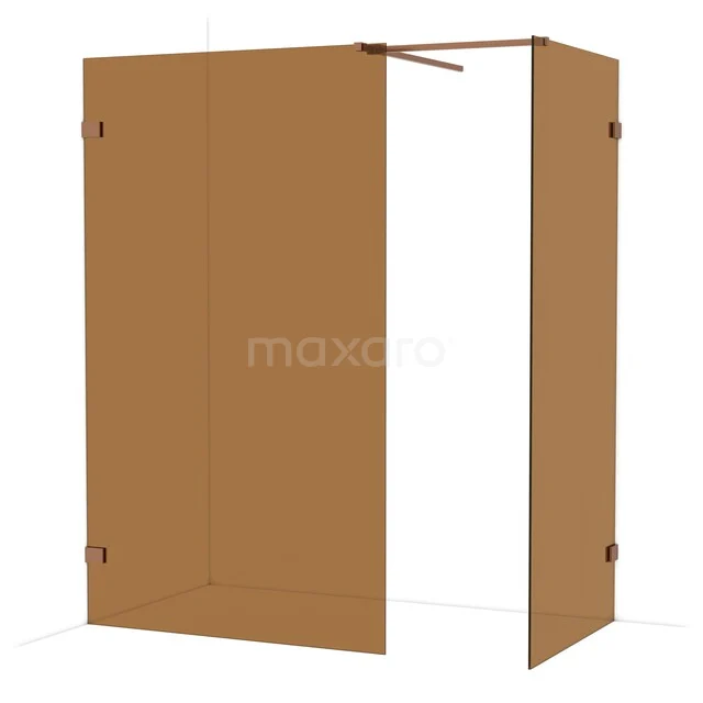Diamond Inloopdouche | 120x90 cm Koper Bronsglas 2 vaste wanden IDB1209529KP Matglazen douchewand in warme bruintint, met hoekdesign en minimalistische afwerking, ideaal voor moderne badkamers.