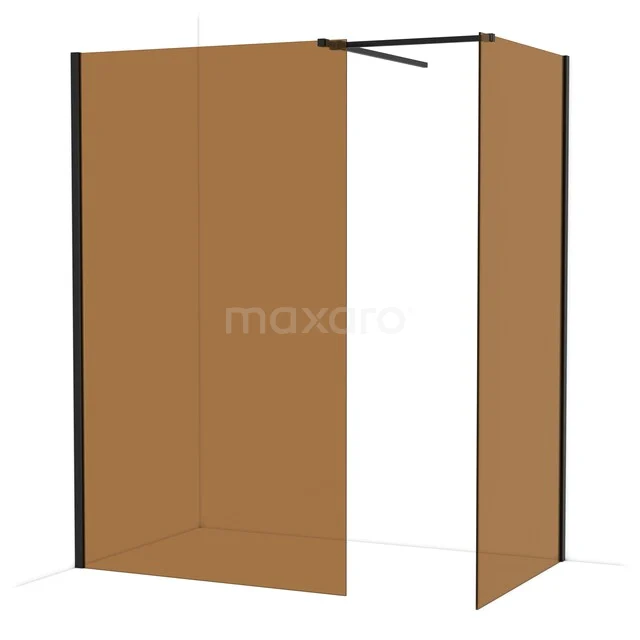 Diamond Walk-in shower | 120x100 cm Matte black Bronze glass 2 fixed walls IDB1210519MB Brown shower wall with matte black profiles, corner setup, ideal as modern bathroom decoration.