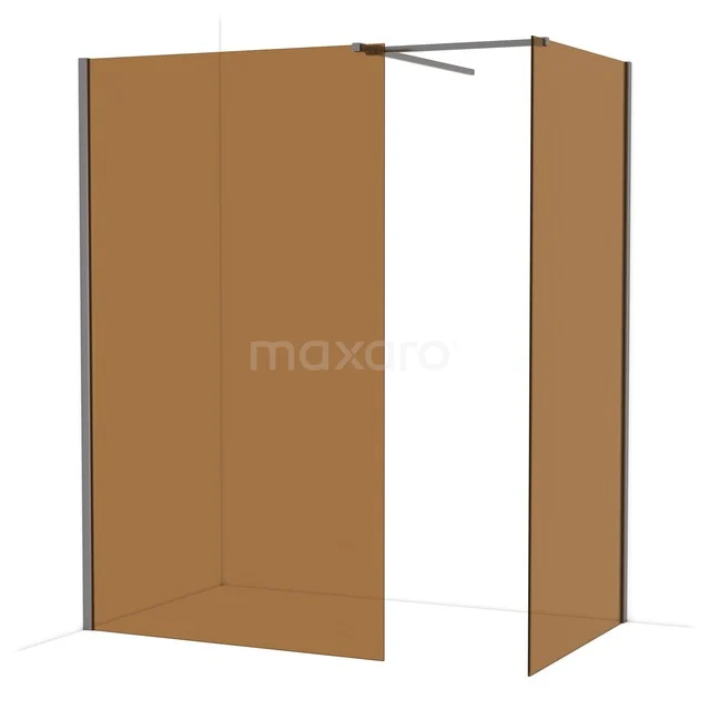 Diamond Walk-in shower | 120x100 cm Black metal Bronze glass 2 fixed walls IDB1210519ZM Glass shower wall in warm brown shade, angular design, ideal for a stylish bathroom with a modern character.