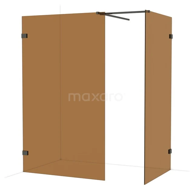 Diamond Walk-in shower | 120x100 cm Black chrome Bronsglas 2 fixed walls IDB1210529BC Bruine matglazen douchewand met stevige zwarte profielen, ideaal voor een stijlvolle badkamer met een moderne uitstraling.