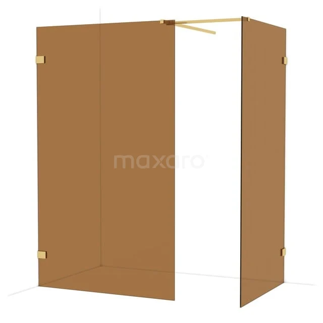 Diamond Inloopdouche | 120x100 cm Goud Bronsglas 2 vaste wanden IDB1210529GG Matgouden douchewand met hoekprofiel, minimalistisch design, ideaal voor een luxueuze badkamerinrichting.