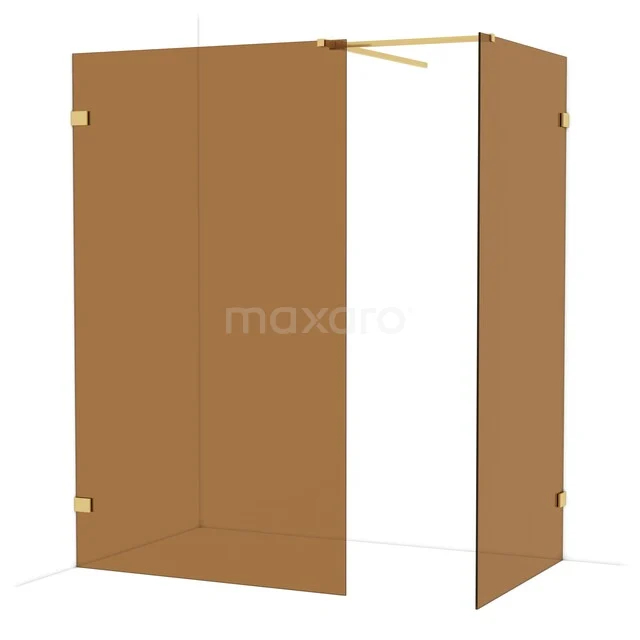 Matte gold shower screen with corner profile, minimalist design, ideal for a luxurious bathroom decor.