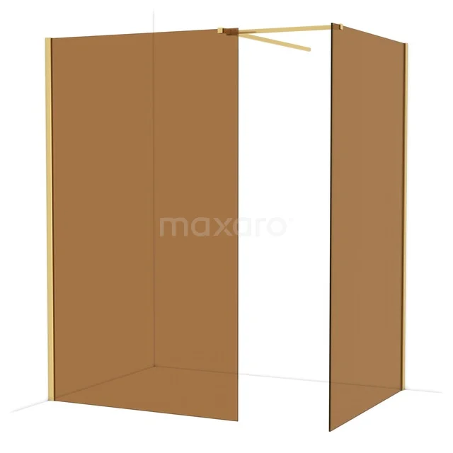 Diamond Walk-in shower | 120x120 cm Gold Bronze glass 2 fixed walls IDB1212519GG Brown shower wall panel in wood look, splash-proof design, perfect for a luxury bathroom decor.