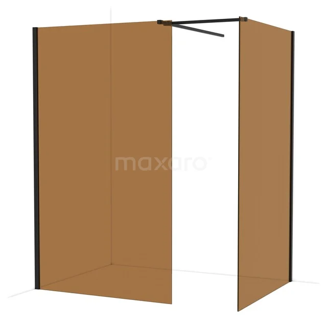 Diamond Walk-in shower | 120x120 cm Matte black Bronze glass 2 fixed walls IDB1212519MB Corner shower screen with gold-coloured glass and black profiles, modern design for a stylish bathroom.