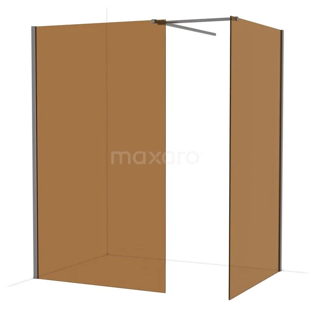 Diamond begehbare Dusche | 120x120 cm Schwarzes Metall 2 feste Wände IDB1212519ZM Braune Glas-Duschwand mit Aluminium-Profil, Eckaufstellung, ideal für modernes Badezimmer.