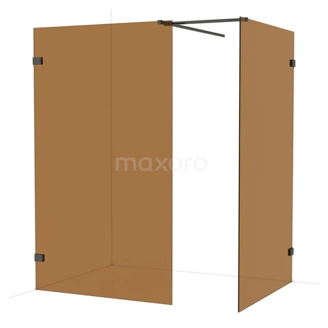 Diamond Walk-in shower | 120x120 cm Black chrome Bronze glass 2 fixed walls IDB1212529BC Bronze-coloured glass shower wall set, industrial design with black accents, perfect addition to a modern bathroom.