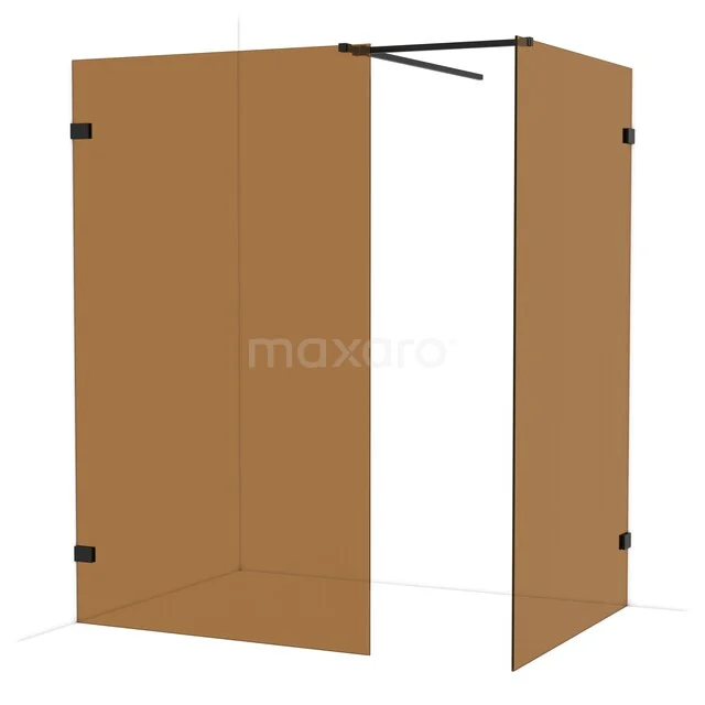 Diamond Walk-in shower | 120x120 cm Matte black Bronze glass 2 fixed walls IDB1212529MB Brown walk-in shower with frosted glass, black accents and industrial style, ideal as a modern bathroom solution.
