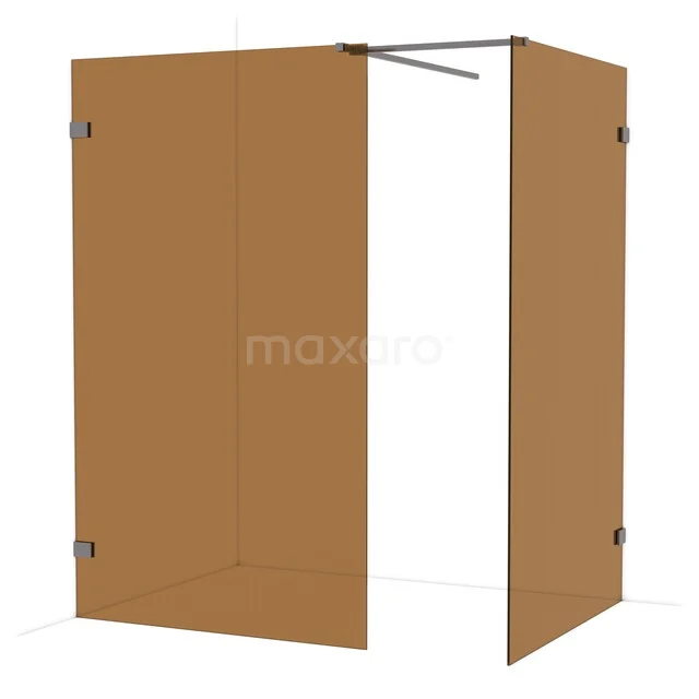 Diamond Walk-in shower | 120x120 cm Black metal Bronze glass 2 fixed walls IDB1212529ZM Brown frosted glass walk-in shower with a sleek corner design and black metal details, ideal for a modern bathroom.