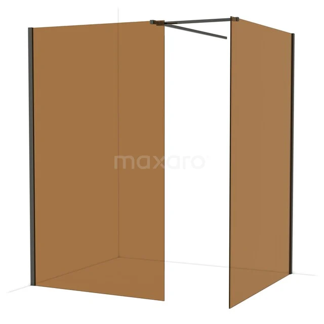 Diamond Walk-in shower | 140x120 cm Black chrome Bronze glass 2 fixed walls IDB1214519BC Mat brown walk-in shower with black profiles, spacious design and corner arrangement, ideal for modern bathrooms.