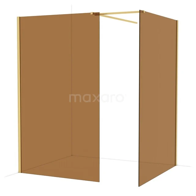 Diamond Inloopdouche | 140x120 cm Goud Bronsglas 2 vaste wanden IDB1214519GG Douchewandset bronskleurig, minimalistisch design, ideaal voor een moderne badkamer, gemaakt van hoogwaardig veiligheidsglas.