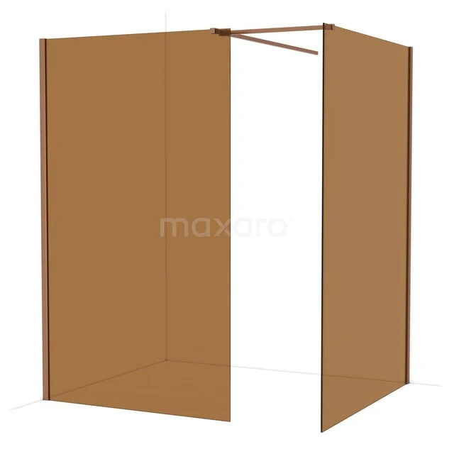 Diamond Walk-in shower | 140x120 cm Copper Bronze glass 2 fixed walls IDB1214519KP Brown corner shower screen made of glass with a matte frame, modern bathroom screen solution made from sustainable materials.