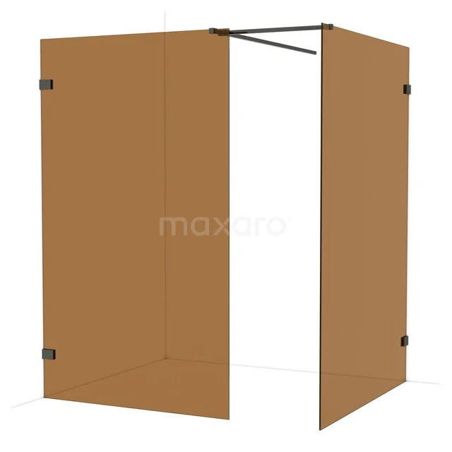 Diamond Walk-in shower | 140x120 cm Black chrome Bronze glass 2 fixed walls IDB1214529BC Bronze walk-in shower wall, frosted glass, corner setup, black fittings, ideal for a stylish bathroom design.