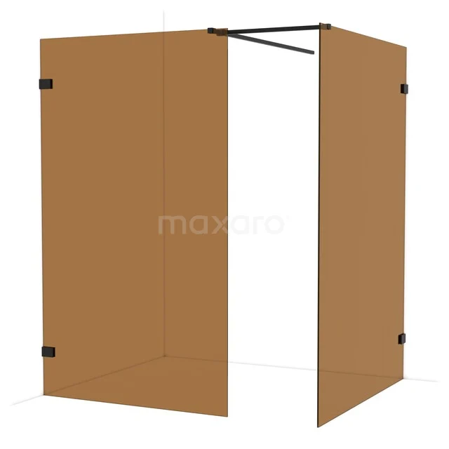 Diamond Walk-in shower | 140x120 cm Matte black Bronze glass 2 fixed walls IDB1214529MB Bronze shower wall set with frosted glass panels, black metal accents and stabilisation bar, ideal for a modern bathroom.