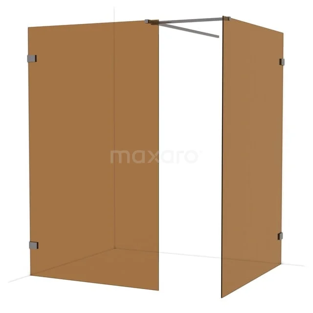 Diamond Inloopdouche | 140x120 cm Zwart metaal Bronsglas 2 vaste wanden IDB1214529ZM Bruine glazen douchewand met hoekopstelling, strak design en zwarte profielen, ideaal voor een moderne badkamer.