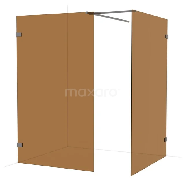Diamond Walk-in shower | 140x120 cm Black metal Bronze glass 2 fixed walls IDB1214529ZM Brown glass shower wall with corner arrangement, sleek design and black profiles, ideal for a modern bathroom.