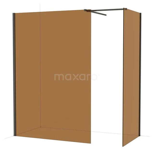 Diamond Walk-in shower | 140x90 cm Black chrome Bronze glass 2 fixed walls IDB1409519BC Walk-in shower with matte gold glass panels and black profiles, a stylish addition to a modern bathroom.