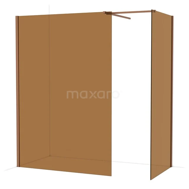 Diamond Walk-in shower | 140x90 cm Copper Bronze glass 2 fixed walls IDB1409519KP Brown walk-in shower with glass wall, matte finish, ideal for a modern bathroom style and easy to maintain.