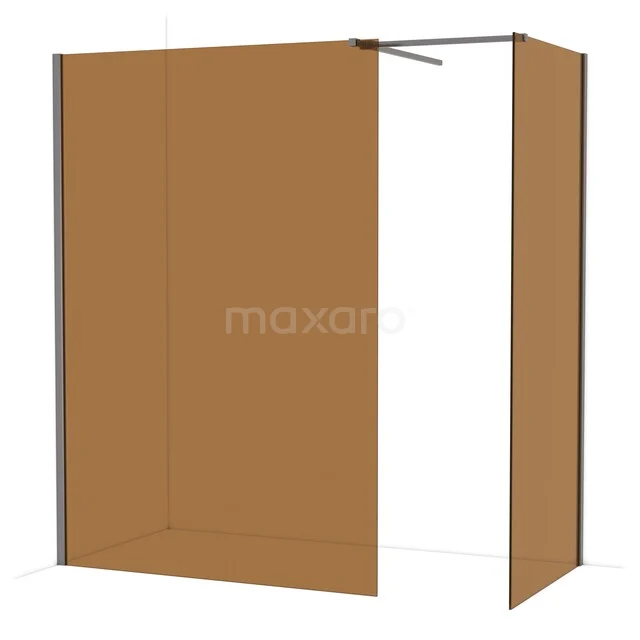 Diamond Walk-in shower | 140x90 cm Black metal Bronze glass 2 fixed walls IDB1409519ZM Brown walk-in shower with frosted glass, modern rectangular design and aluminium profile, perfect for a stylish bathroom.