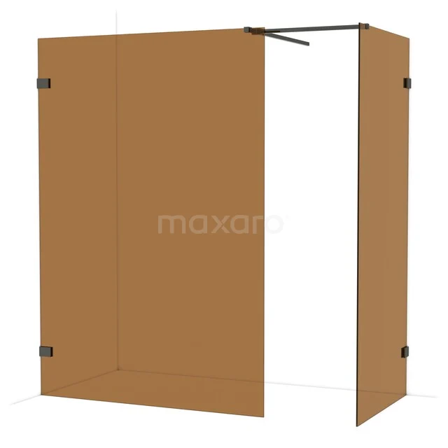Diamond Walk-in shower | 140x90 cm Black chrome Bronze glass 2 fixed walls IDB1409529BC Shower wall with corner installation, minimalist design, bronze-coloured glass, black finish, perfect for modern bathrooms.