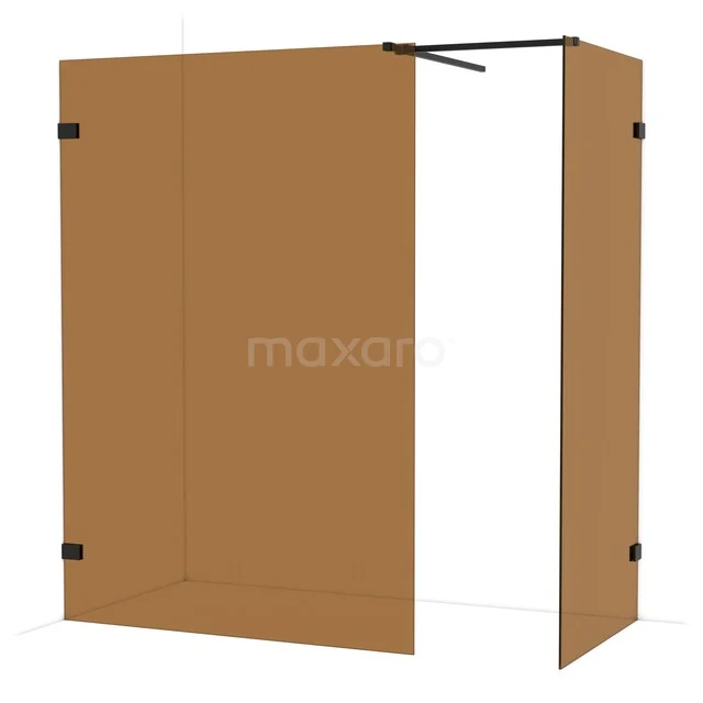 Diamond Inloopdouche | 140x90 cm Mat zwart Bronsglas 2 vaste wanden IDB1409529MB Vrijstaande douchewand met hoekopstelling, bronskleurig glas en zwarte accenten, ideaal voor moderne badkamers.