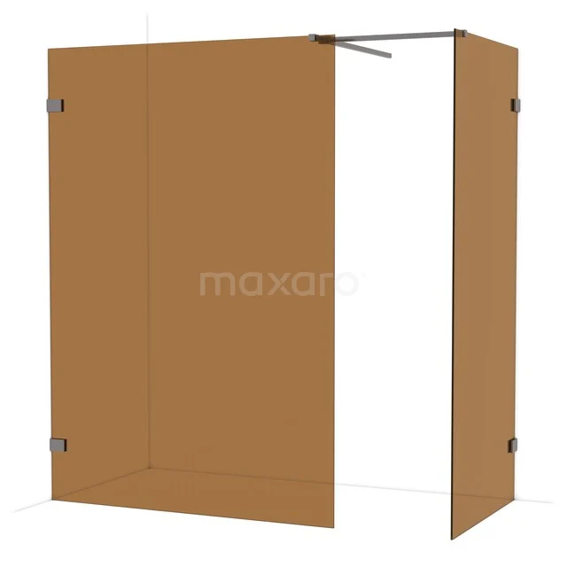 Diamond Walk-in shower | 140x90 cm Black metal Bronsglas 2 fixed walls IDB1409529ZM Bruine inloopdouche met hoekdesign, mat glas en zwarte profielen; eigentijdse badkameroplossing met luxe uitstraling.