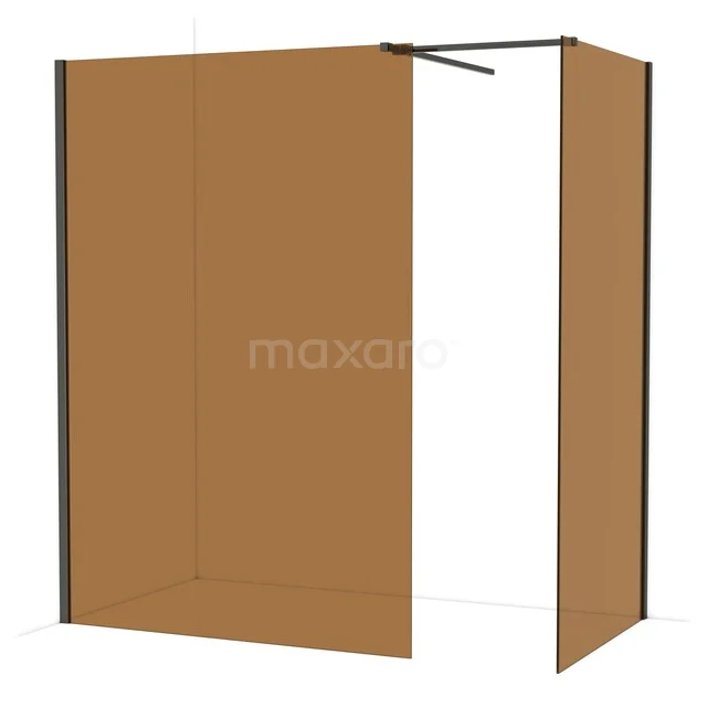 Diamond Walk-in shower | 140x100 cm Black chrome Bronsglas 2 fixed walls IDB1410519BC Douchewand brons glas met zwart frame, industrieel design, ideaal voor moderne badkamers, serie Loft.