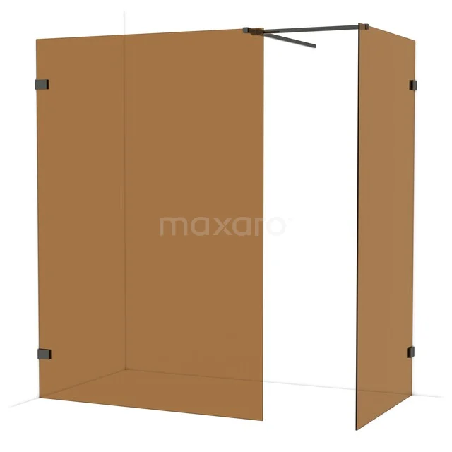 Diamond Walk-in shower | 140x100 cm Black chrome Bronze glass 2 fixed walls IDB1410529BC Brown glass walk-in shower with black frame, modern appearance, ideal as a stylish shower wall in a contemporary bathroom.