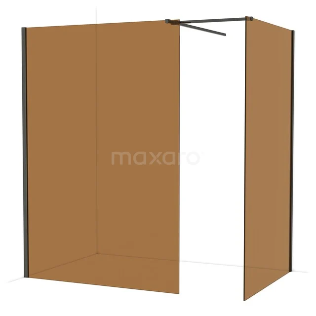 Diamond Walk-in shower | 140x120 cm Black chrome Bronsglas 2 fixed walls IDB1412519BC Bruine inloopdouche met mat glas, modern design en zwarte profielen, perfect voor een stijlvolle badkamerinrichting.