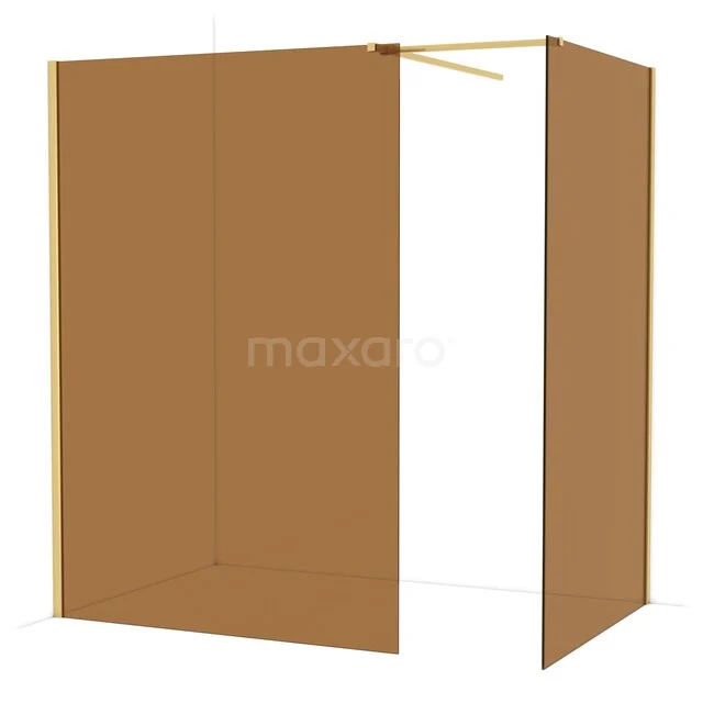 Diamond Walk-in shower | 140x120 cm Gold Bronze glass 2 fixed walls IDB1412519GG Brown glass shower wall with gold profile, modern design. Perfect for a stylish bathroom decor.