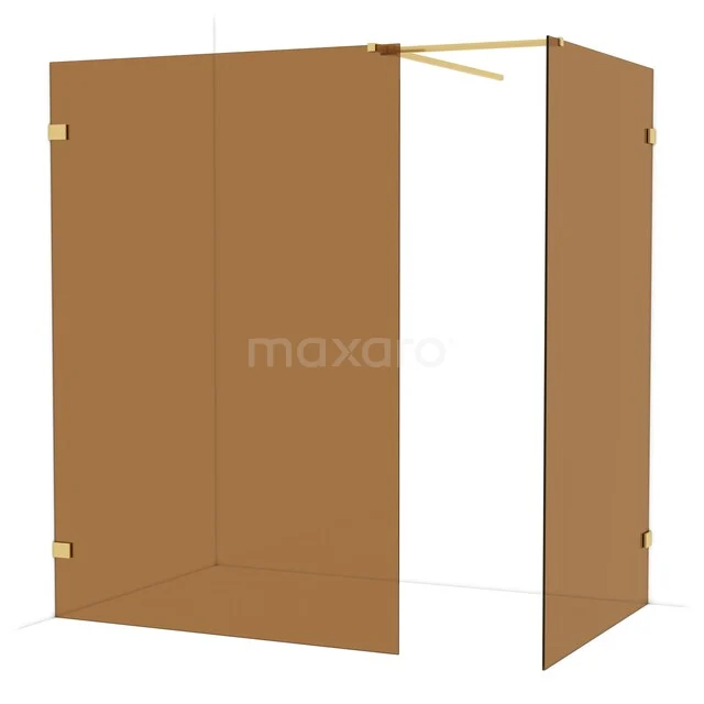 Diamond Walk-in shower | 140x120 cm Gold Bronze glass 2 fixed walls IDB1412529GG Shower wall set with corner arrangement, matte bronze-coloured glass, including gold-coloured fittings and rod for a luxury bathroom.