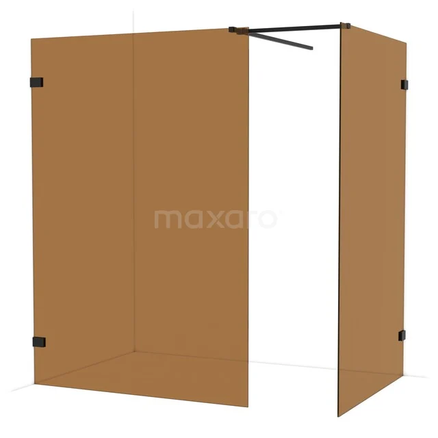 Diamond Walk-in shower | 140x120 cm Matte black Bronze glass 2 fixed walls IDB1412529MB Brown industrial shower wall with black accents, frosted glass, ideal as a stylish partition wall for the bathroom.