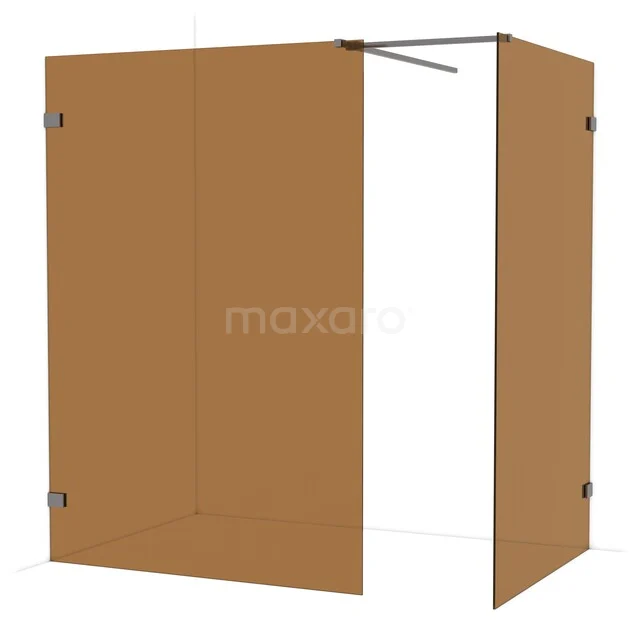 Diamond Walk-in shower | 140x120 cm Black metal Bronsglas 2 fixed walls IDB1412529ZM Matbruine douchewand van gehard glas, vierdelig design met metalen bevestigingen; stijlvol, ideaal voor een moderne badkamer.