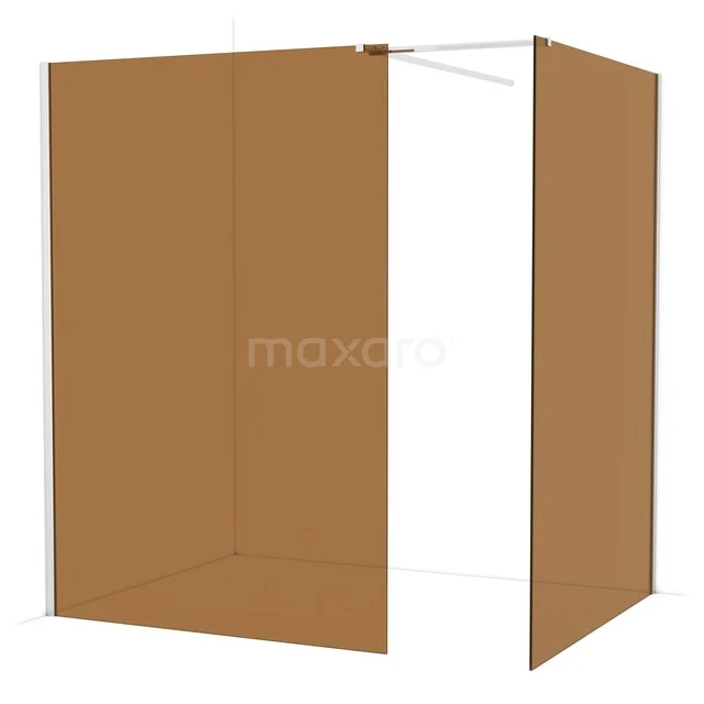 Braune begehbare Dusche aus Glas mit matter Goldverarbeitung, modernes Badezimmerdesign, stilvoll und schick.