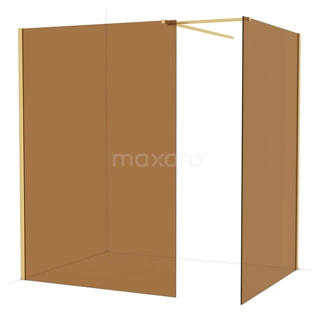Diamond Walk-in shower | 140x140 cm Gold Bronze glass 2 fixed walls IDB1414519GG Minimalist shower wall in brown glass, modern style, suitable for any bathroom, featuring a gold profile.