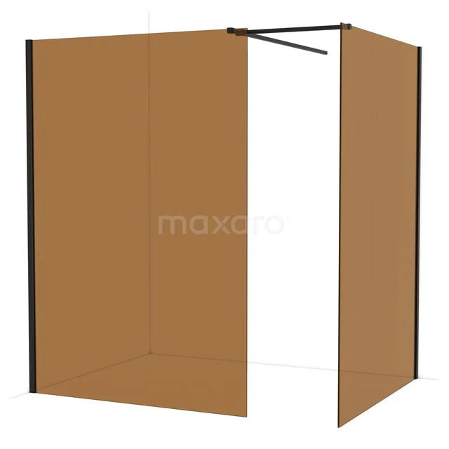 Bronze walk-in shower with a matte black frame, corner arrangement and minimalist design for a modern bathroom.