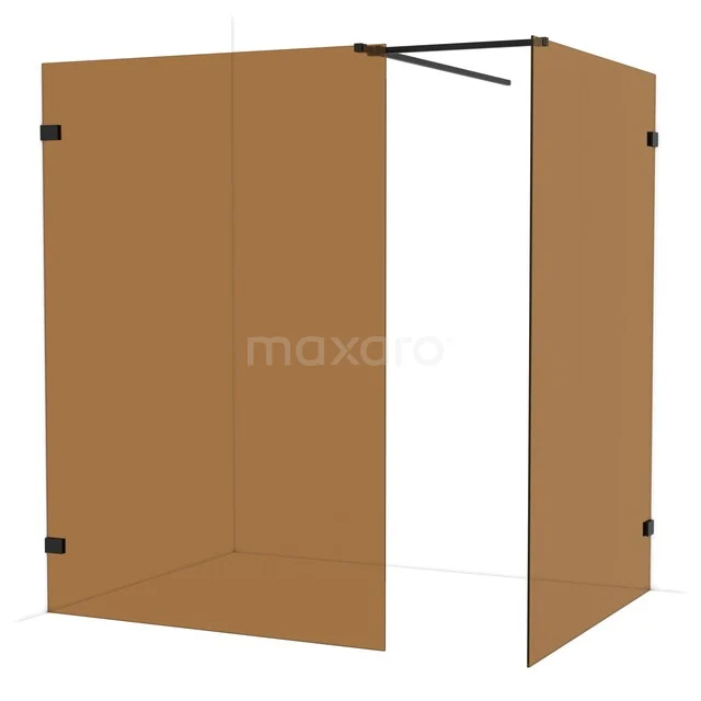 Diamond Walk-in shower | 140x140 cm Matte black Bronsglas 2 fixed walls IDB1414529MB Bruine glazen douchewand met zwart frame, modern design voor een stijlvolle badkameruitstraling, ideaal voor ruime doucheruimtes.