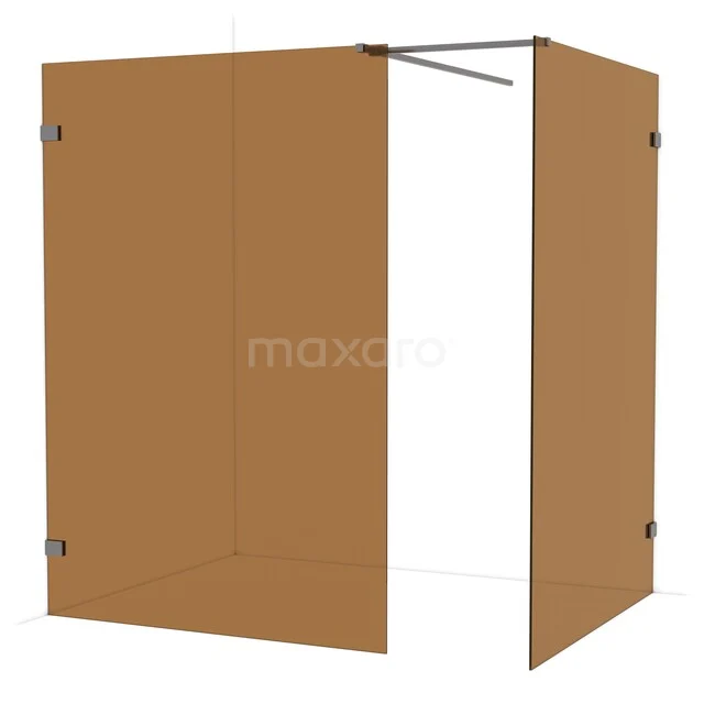 Diamond Walk-in shower | 140x140 cm Black metal Bronsglas 2 fixed walls IDB1414529ZM Bruine glazen inloopdouche met minimalistische metalen stangen; stijlvol badkamerontwerp, ideaal voor moderne interieurs.